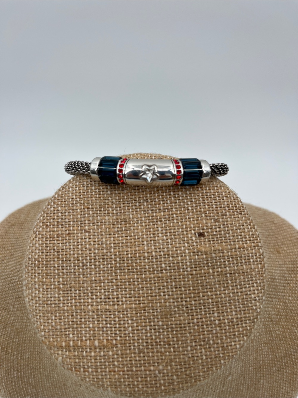 Brighton Silver Bracelet with Dark Blue and Red Accents